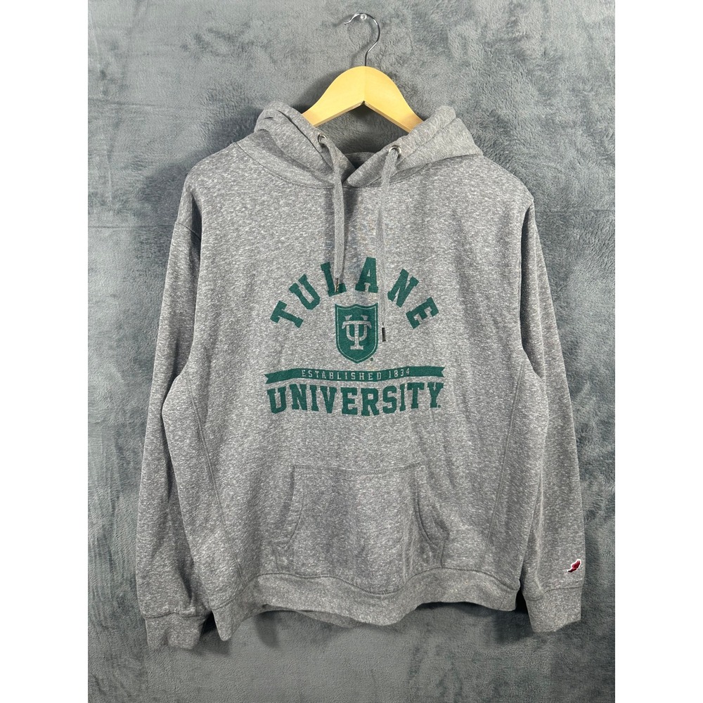League Tulane University Hoodie Sweatshirt Gray Green Wave Mens XL XLARGE